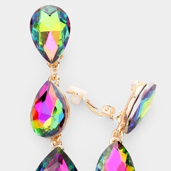 Oil Spill Triple Crystal Clip-On Earrings - Picture 2 of 4